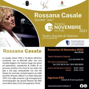 Rossana Casale presenta Joni (dedicato a Joni Mitchell) nell’ambito di Valenza Jazz