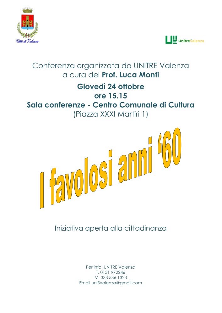 I favolosi anni Sessanta all’Unitre Valenza