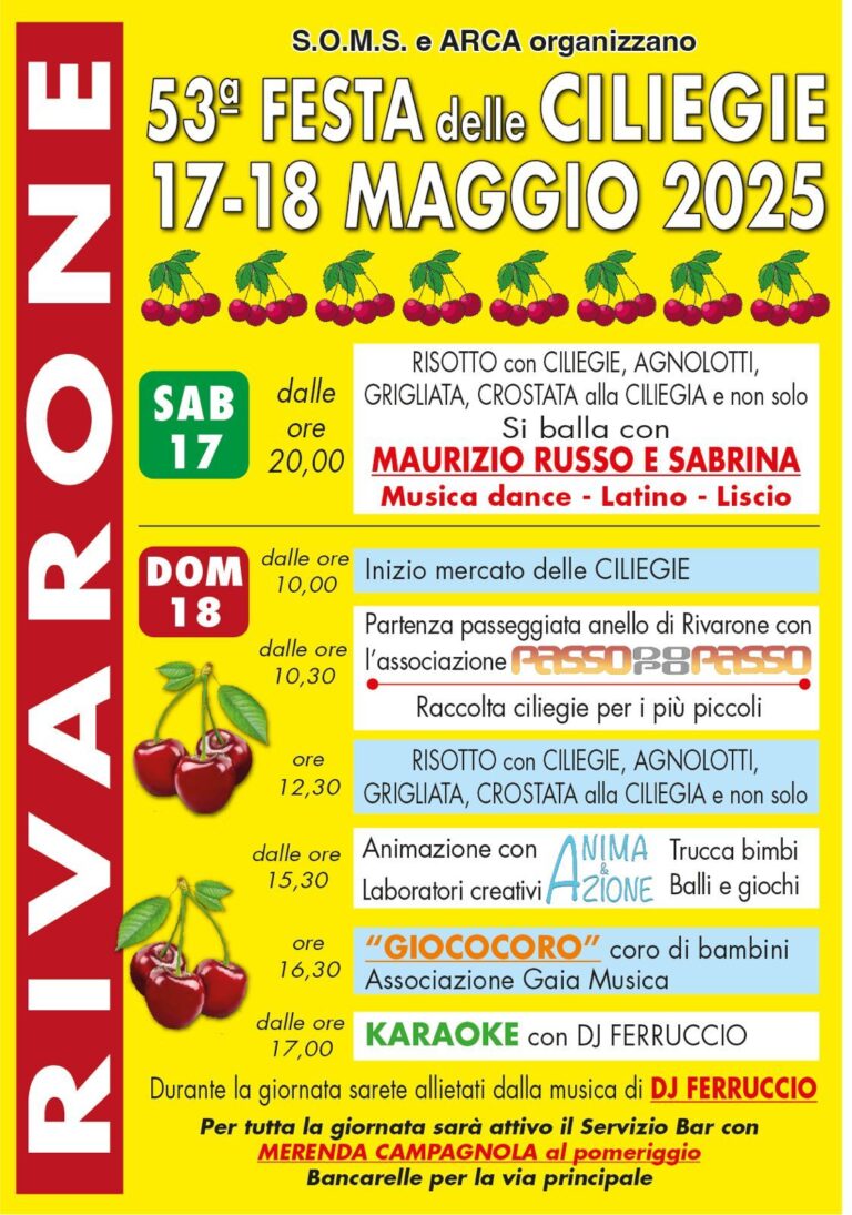 Rivarone, sabato e domenica c’è la Sagra delle Ciliegie