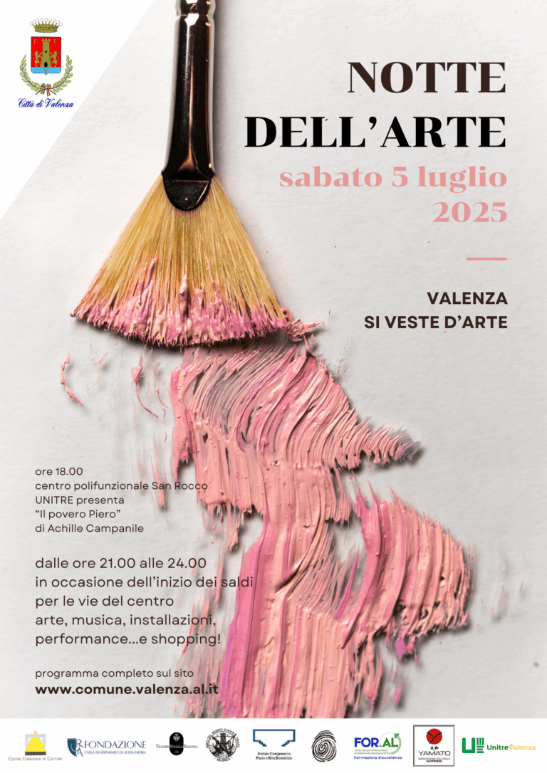 Sabato 5 luglio la notte a Valenza si veste d’arte
