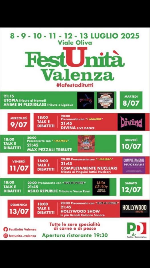 Dall’8 al 13 c’è FestUnità Valenza