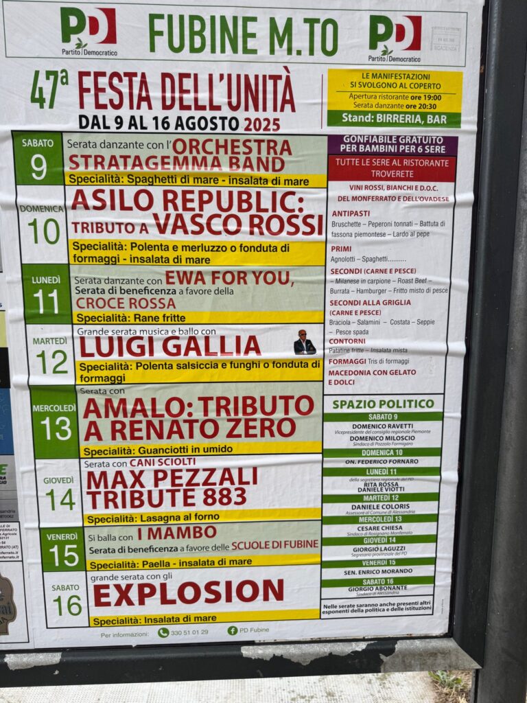 Fubine, otto giorni di Festa dell’Unità