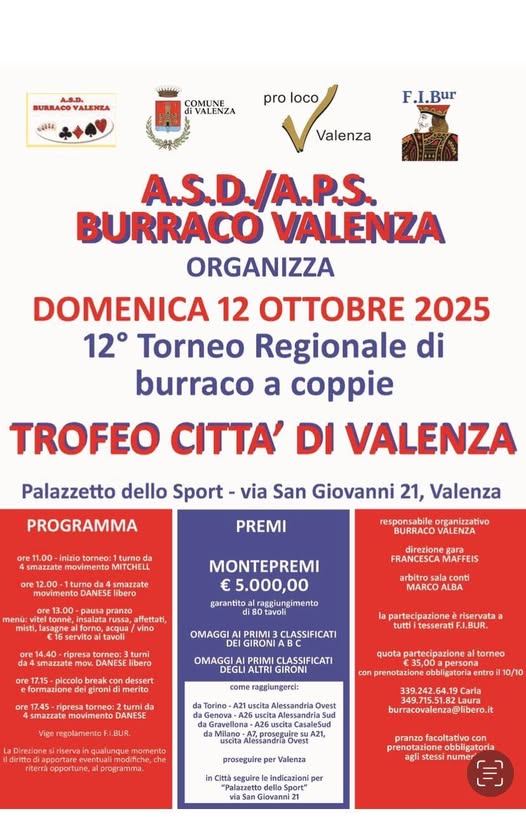 Al Palazzetto dello Sport il 12esimo Città di Valenza di burraco