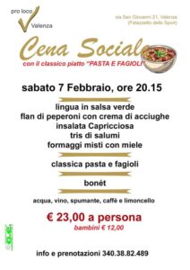 Cena pasta e fagioli alla Pro loco Valenza