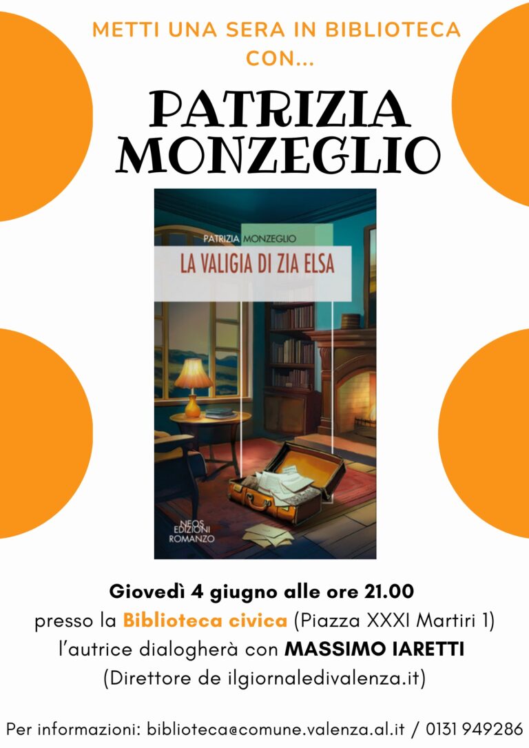 Valenza: “Metti una sera in Biblioteca con … Patrizia Monzeglio”